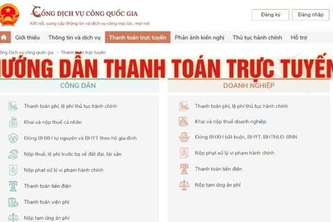 HƯỚNG DẪN THANH TOÁN TRÊN CỔNG DỊCH VỤ CÔNG QUỐC GIA